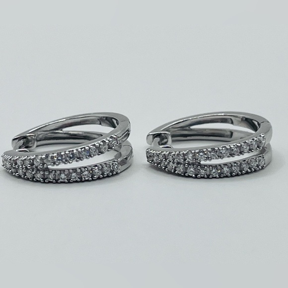 0.50 CT Brilliant Lab Diamond Double Row Hoop Earrings Sterling Silver - Picture 4 of 6